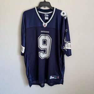 Mens L Navy Reebok NFL Authentic Dallas Cowboys Tony Romo Athletic Sporty Jersey